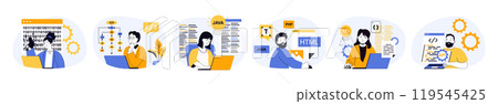 Programming concept set with characters in flat... - Stock Illustration ...