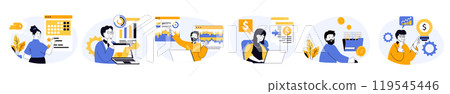 Digital business concept set with characters in... - Stock Illustration ...