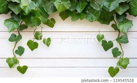 White wood grain and leaf background 119545528