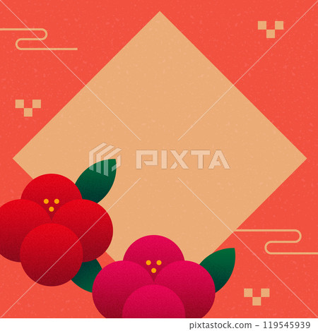中國新年廣場、紅色新年賀卡和花卉圖案 119545939