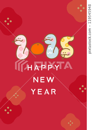 Chinese New Year card, various cute snakes, red flowers background Chinese New Year card, various cute snakes, red flowers background 119545948