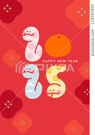 中國新年賀卡，各種可愛的蛇，紅花背景 119545950