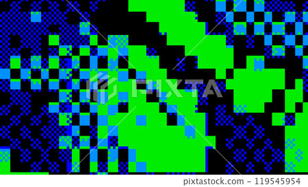 Abstract glitch art with pixelated green and blue patterns on black background Abstract glitch art with pixelated green and blue patterns on black background 119545954