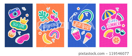 Posters with cute diary journal stickers for personal daily planner, diaries or to do list Posters with cute diary journal stickers for personal daily planner, diaries or to do list 119546077