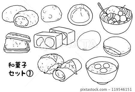 Japanese sweets set ① Line drawing Japanese sweets set ① Line drawing 119546151