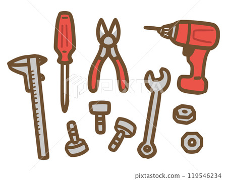 製造工作中使用的工具的手繪插圖（向量） 119546234