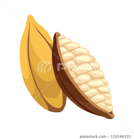Realistic chocolate, white chocolate icon. Cocoa beans from which chocolate is made. Food sweet snack isolated on white background Realistic chocolate, white chocolate icon. Cocoa beans from which chocolate is made. Food sweet snack isolated on white background 119546335