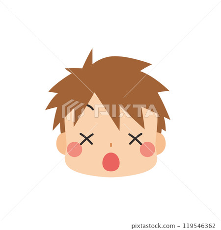 一個可愛的小男孩的表情符號插圖,他的眼睛因頭暈圖標面部表情白色背景向量而頭暈 一個可愛的小男孩的表情符號插圖,他的眼睛因頭暈圖標面部表情白色背景向量而頭暈 119546362