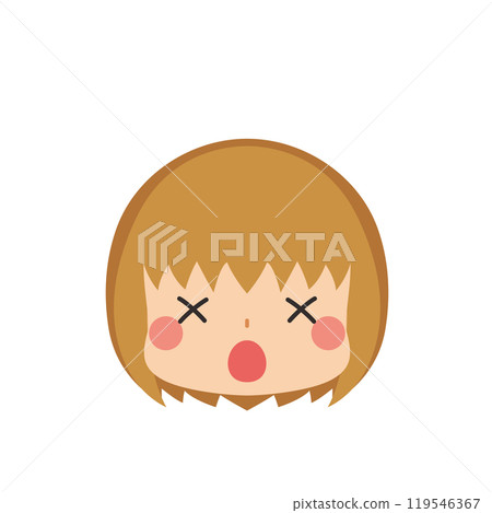 Emoji illustration of a cute little girl with dizzy eyes and crosses Icon Face Expression White background Vector 119546367