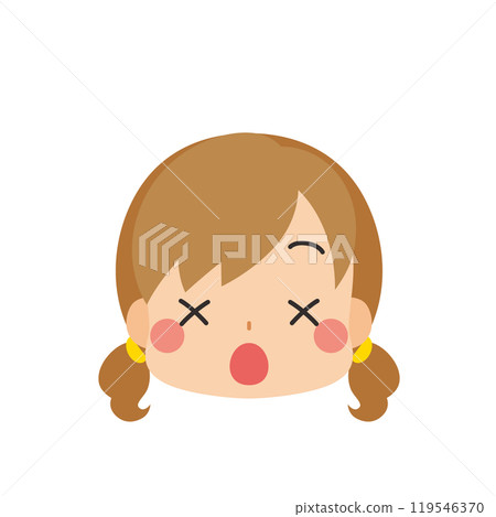 Emoji illustration of a cute little girl with dizzy eyes and crosses Icon Face Expression White background Vector 119546370