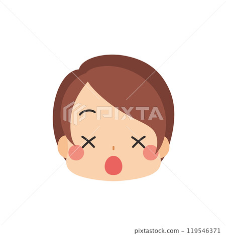 Emoji illustration of a cute little girl with dizzy eyes and crosses Icon Face Expression White background Vector 119546371