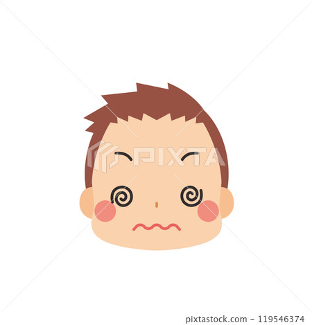 一個可愛的小男孩的表情符號插圖，眼睛困惑，滾動圖標面部表情白色背景向量 119546374