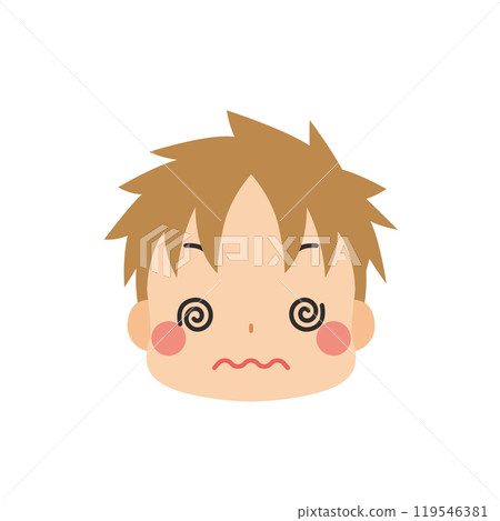 一個可愛的小男孩的表情符號插圖，眼睛困惑，滾動圖標面部表情白色背景向量 119546381