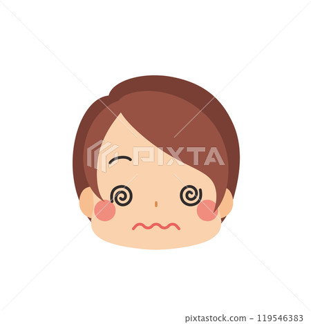 Emoji illustration of a cute little girl with confused eyes rolling around, icon, face, expression, white background, vector 119546383