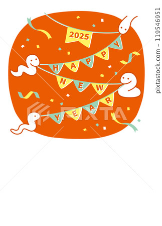 A lively New Year's card with a cute snake and garland [Vertical] (2025, Snake) 119546951