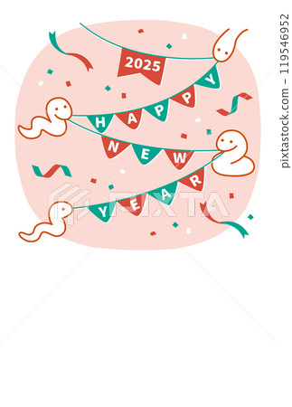 A lively New Year's card with a cute snake and garland [Vertical] (2025, Snake) 119546952