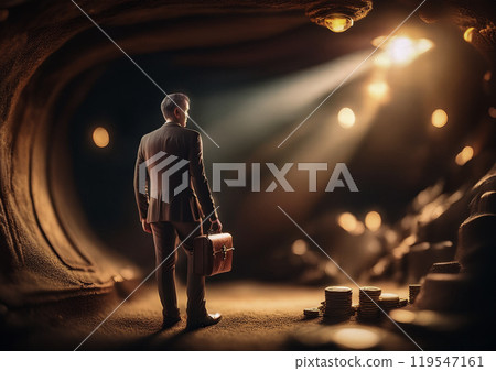 Businessman on an adventure searching for treasure 119547161