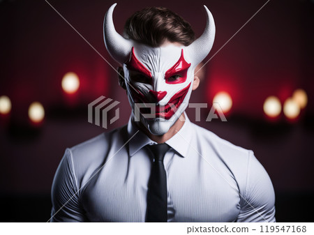 Businessman wearing a devil mask 119547168