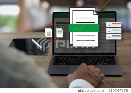 businessman working with data and graphs in spreadsheet documents for online analysis Microsoft Excel project dashboard accounting digital 119547376