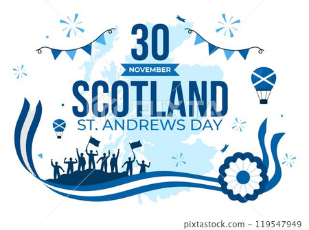 Happy St Andrew's Day Vector Illustration on 30 November, featuring the Scotland Flag in a National Holiday Celebration with a Flat Style Background 119547949
