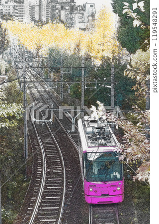 Autumn leaves on the Toden Arakawa Line Autumn leaves on the Toden Arakawa Line 119548291