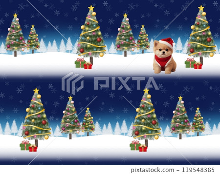 Christmas seamless pattern (Pomeranian, 1 dog) A-2'' 119548385
