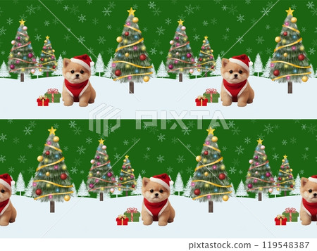 Christmas seamless pattern (4 Pomeranians) A-3' 119548387