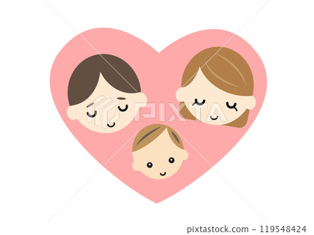 Baby in a heart and a mother and father with peaceful expressions 119548424