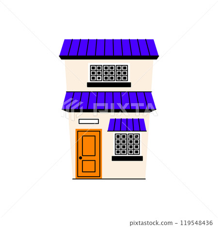 Country cottage house in retro european style. Flat real estate illustration isolated on white background 119548436
