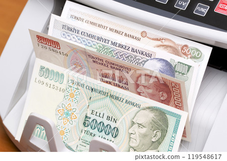 Old Turkish Lira in the counting machine 119548617