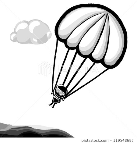 Parachute and landing monochromatic cartoon illustration, skydiving drawing Parachute and landing monochromatic cartoon illustration, skydiving drawing 119548695