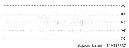 剪刀插圖和指示切割部分的切割線 119548887
