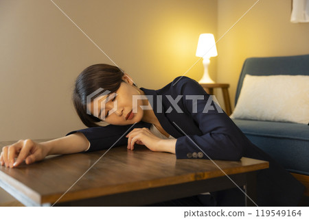 A businesswoman worried in the living room at night A businesswoman worried in the living room at night 119549164