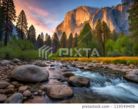 mountain river flowing through rocks 119549409
