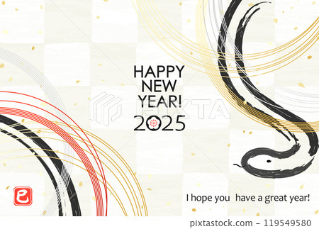 2025 Year of the Snake New Year's Card - Mizuhiki and Checkered Pattern 119549580