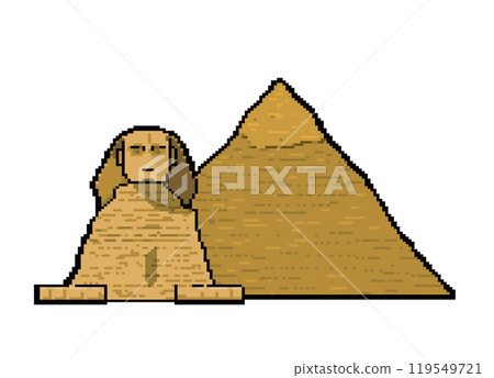 大獅身人面像和吉薩金字塔世界遺產的像素藝術插圖白色背景向量數據 119549721