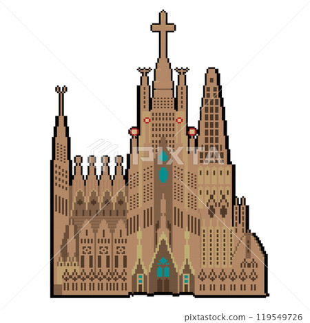 Pixel art illustration of Antonio Gaudi's Sagrada Familia church, World Heritage Site, Tourist attraction Pixel art illustration of Antonio Gaudi's Sagrada Familia church, World Heritage Site, Tourist attraction 119549726