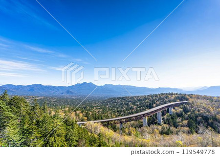 Mikuni Pass on a clear autumn day, Matsumi Bridge, National Route 273, Kamishihoro Town, Hokkaido 119549778