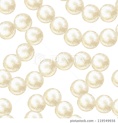 Elegant pearl beads create a seamless watercolor pattern in soft beige and white. This vintage design for bridal wrapping paper or chic textile prints. Hand drawn background ideal for wedding decor 119549938