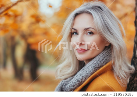 A woman with long blonde hair standing in an... - Stock Illustration ...