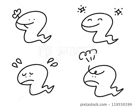 Hand-drawn cute snake illustration set, joy, anger, sorrow and happiness, snake year, 2025, monochrome 119550199
