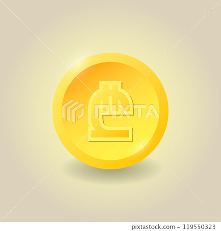 Golden Georgian Lari coin. Vector clipart illustration. Finance concept for websites, web design, mobile app, infographics. 119550323