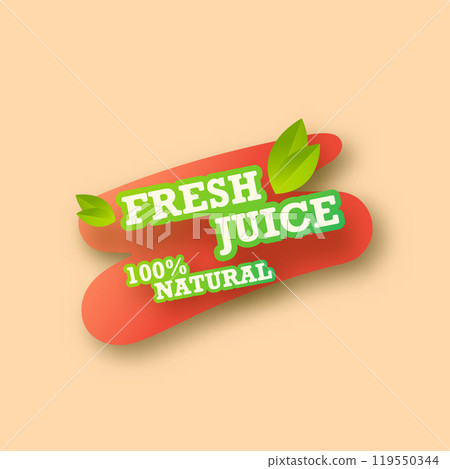 Juice fresh fruit blot. Peach label. Icon concept. Design sticker. Vector illustration. 119550344