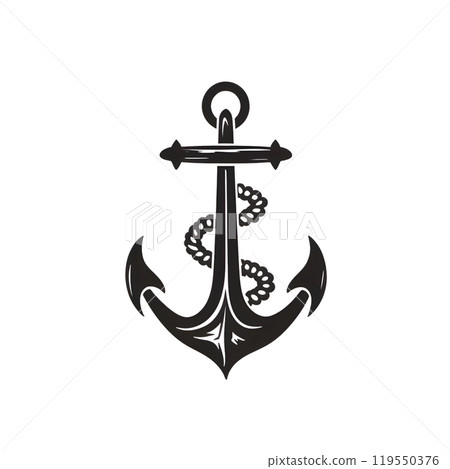 Black silhouette of an anchor on white background. Black silhouette of an anchor on white background. 119550376