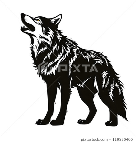 Black silhouette of a wolf on white background. Black silhouette of a wolf on white background. 119550400