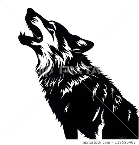 Black silhouette of a wolf on white background. 119550402