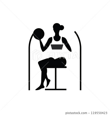 Black silhouette, tattoo of a women during sports exercises on white background. Vector. 119550423
