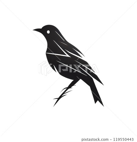 Black silhouette, tattoo of a bird on white isolated background. Vector. 119550443
