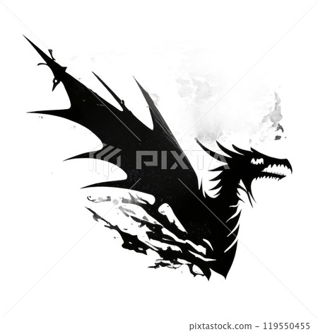 Black silhouette, tattoo of a dragon on white isolated background. Vector. Black silhouette, tattoo of a dragon on white isolated background. Vector. 119550455