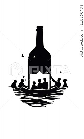 Black silhouette, tattoo of people in a bottle on white background. Vector. Black silhouette, tattoo of people in a bottle on white background. Vector. 119550473